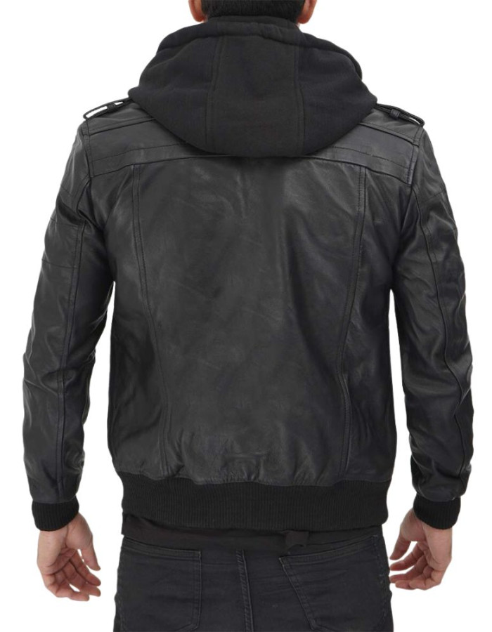 Men's Premium Black Leather Bomber Jacket