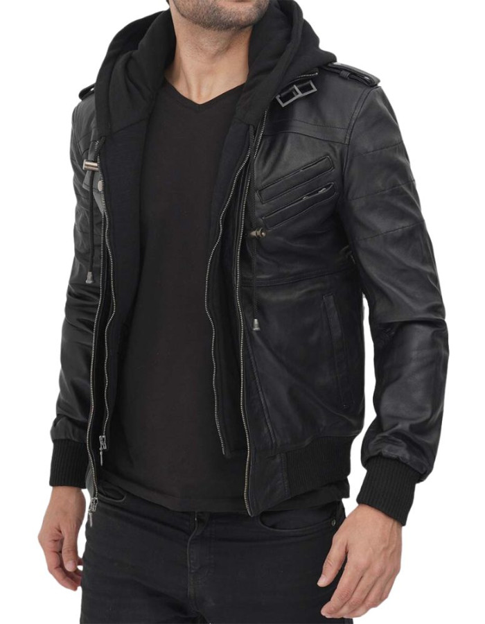 Men's Premium Black Leather Bomber Jacket