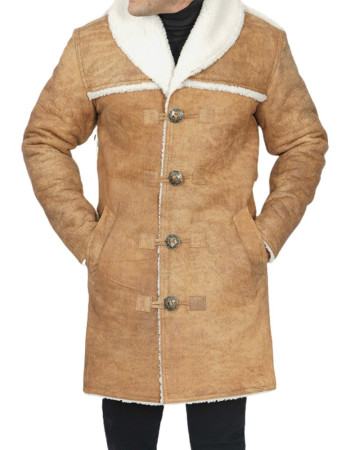 Men's Sherpa Lining Distressed Brown Leather Coat