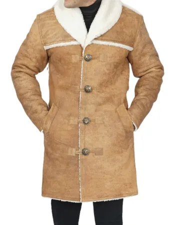 Men's Sherpa Lining Distressed Brown Leather Coat
