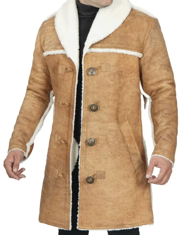 Men's Sherpa Lining Distressed Brown Leather Coat Men's Sherpa Lining Distressed Brown Leather Coat