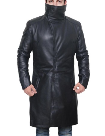 Men's Black Sherpa Shearling Winter Runner Leather Trench Coat