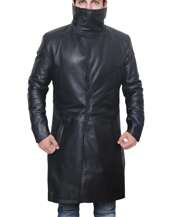 Men's Black Sherpa Shearling Winter Runner Leather Trench Coat Men's Black Sherpa Shearling Winter Runner Leather Trench Coat
