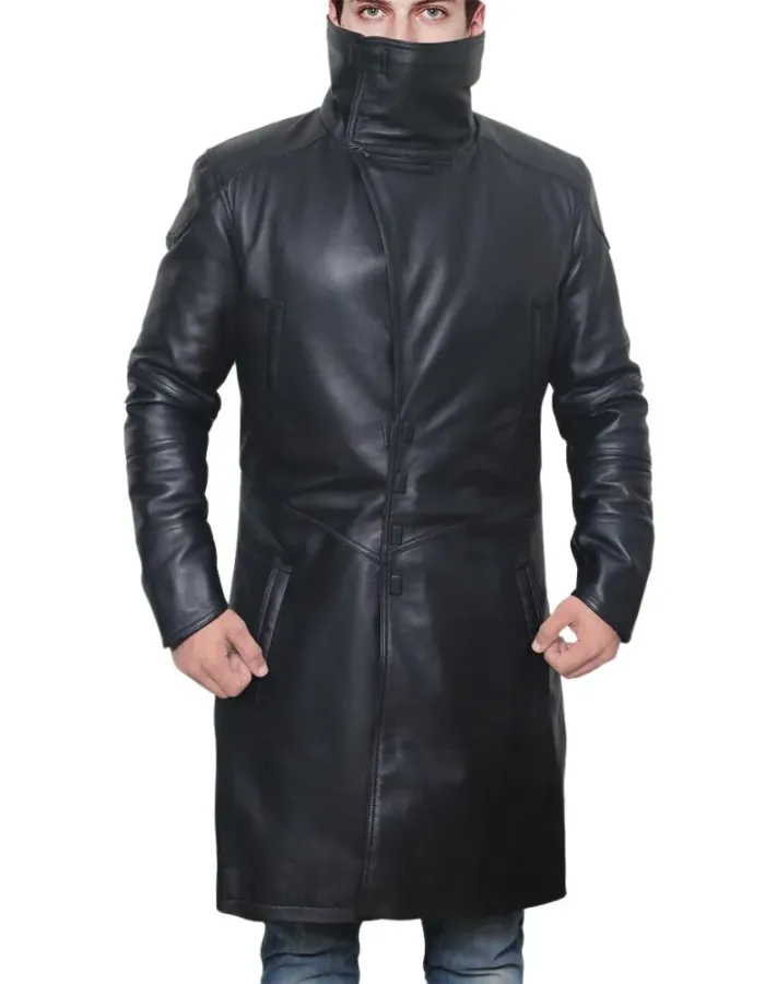 Men's Black Sherpa Shearling Winter Runner Leather Trench Coat
