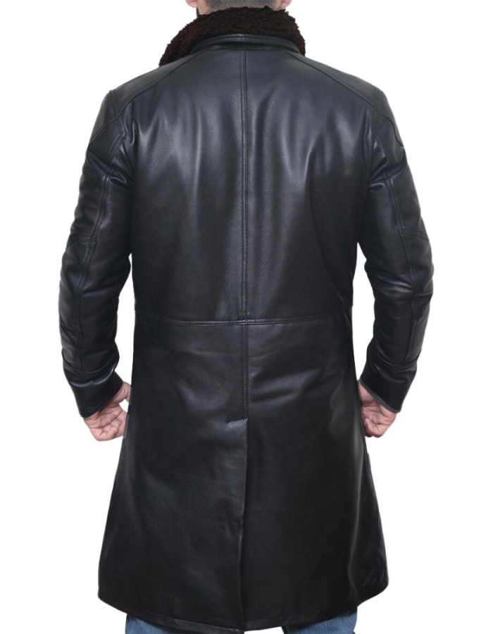 Men's Black Sherpa Shearling Winter Runner Leather Trench Coat Men's Black Sherpa Shearling Winter Runner Leather Trench Coat