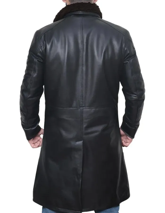 Men's Black Sherpa Shearling Winter Runner Leather Trench Coat
