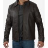 Men's Shirt Collar Dark Brown Cowhide Jacket