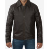 Men's Shirt Collar Dark Brown Cowhide Jacket