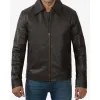 Men's Shirt Collar Dark Brown Cowhide Jacket