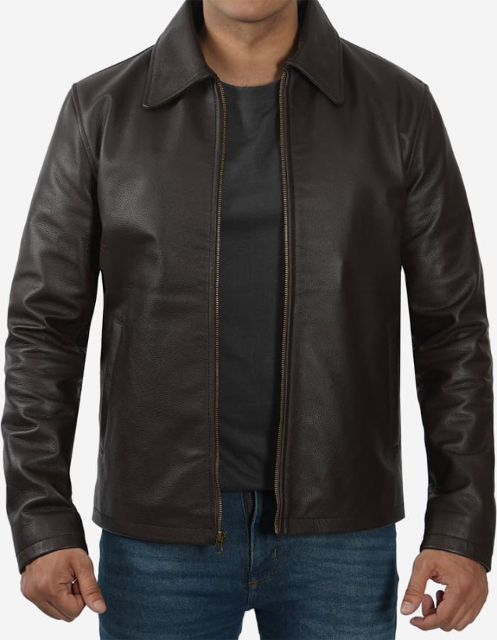 Men's Shirt Collar Dark Brown Cowhide Jacket Men's Shirt Collar Dark Brown Cowhide Jacket