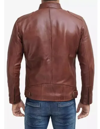 Mens Tall Cognac Brown Cafe Racer Leather Jacket