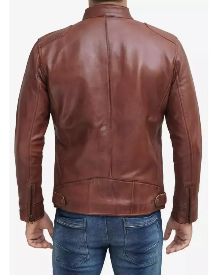 Mens Tall Cognac Brown Cafe Racer Leather Jacket Mens Tall Cognac Brown Cafe Racer Leather Jacket