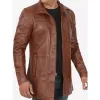 Mens Tall Cognac Waxed Real Leather Car Coat