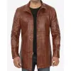 Mens Tall Cognac Waxed Real Leather Car Coat