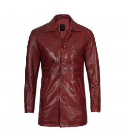 Men's Top Notch Maroon Distressed Leather Coat
