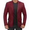 Men's Two Button Maroon Leather Blazer Men's Two Button Maroon Leather Blazer