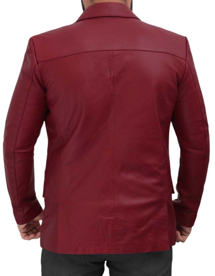 Men's Two Button Maroon Leather Blazer Men's Two Button Maroon Leather Blazer