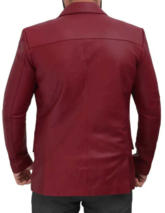 Men's Two Button Maroon Leather Blazer Men's Two Button Maroon Leather Blazer
