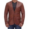 Men's Two Button Tan Brown Leather Blazer Men's Two Button Tan Brown Leather Blazer