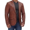 Men's Two Button Tan Brown Leather Blazer Men's Two Button Tan Brown Leather Blazer