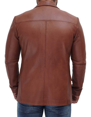Men's Two Button Tan Brown Leather Blazer Men's Two Button Tan Brown Leather Blazer