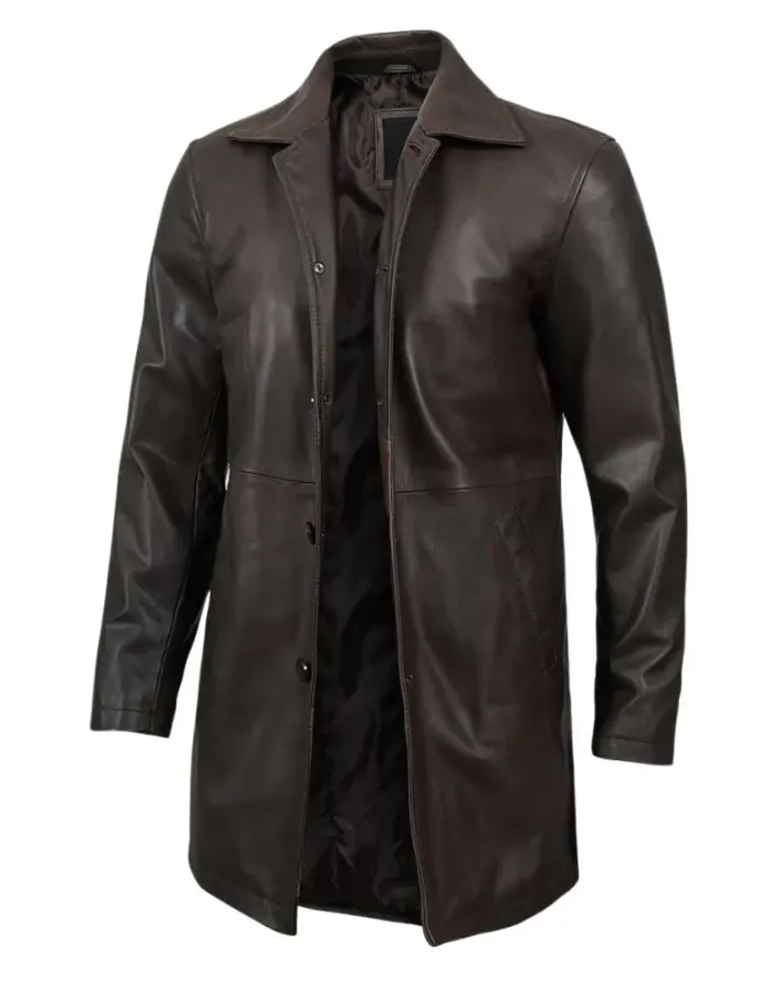 Men's Vintage Dark Brown Leather Car Coat Men's Vintage Dark Brown Leather Car Coat