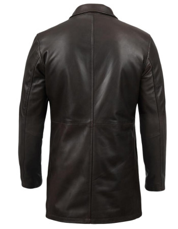 Men's Vintage Dark Brown Leather Car Coat