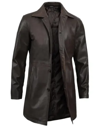 Men's Vintage Dark Brown Leather Car Coat
