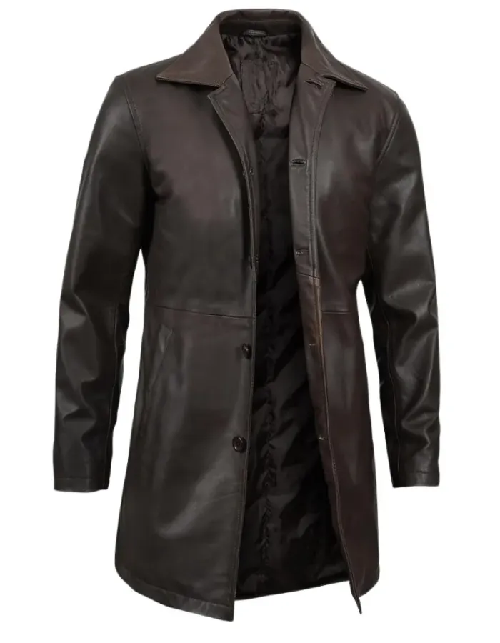 Men's Vintage Dark Brown Leather Car Coat Men's Vintage Dark Brown Leather Car Coat