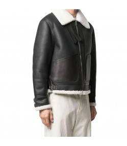 Men’s White Shearling Black Leather Jacket