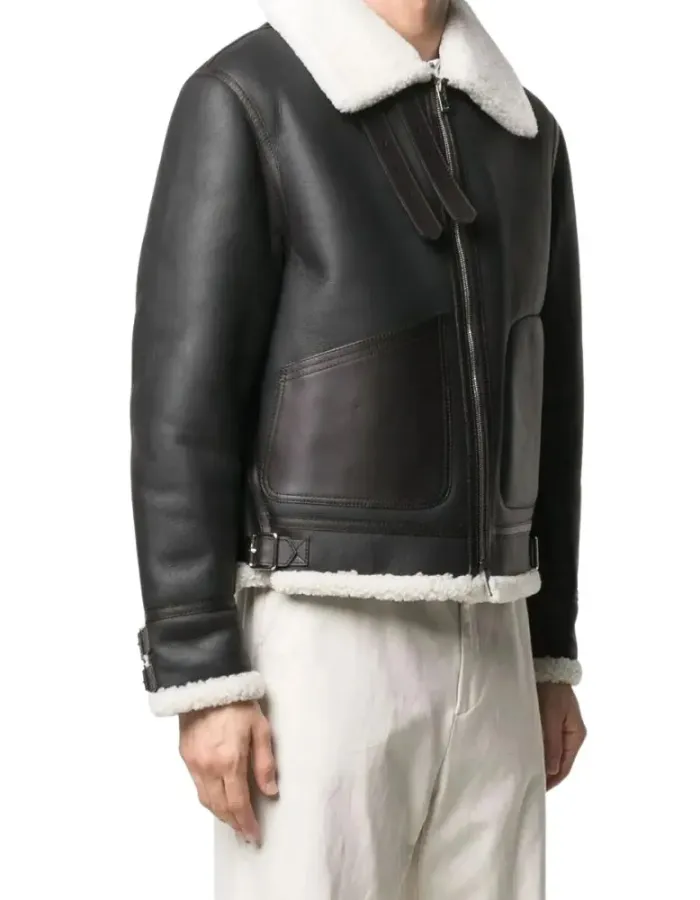Men’s White Shearling Black Leather Jacket