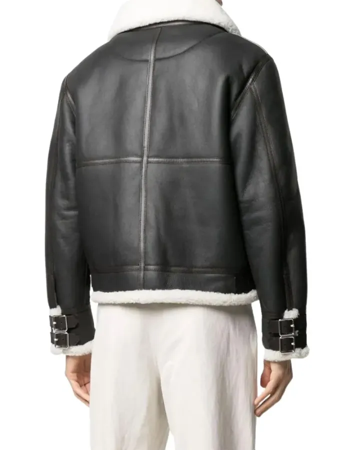 Men’s White Shearling Black Leather Jacket