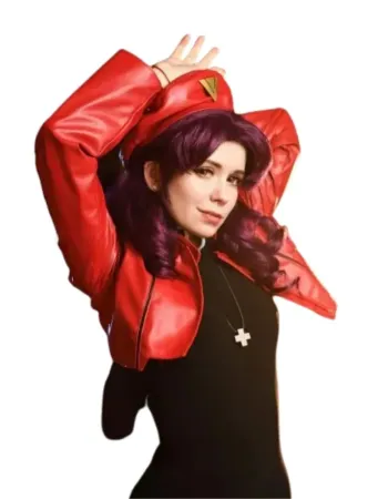 Misato Katsuragi Evangelion Cropped Red Leather Jacket