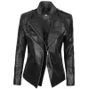 Monica Womens Black Asymmetrical Slim-Fit Leather Moto Jacket Monica Womens Black Asymmetrical Slim-Fit Leather Moto Jacket