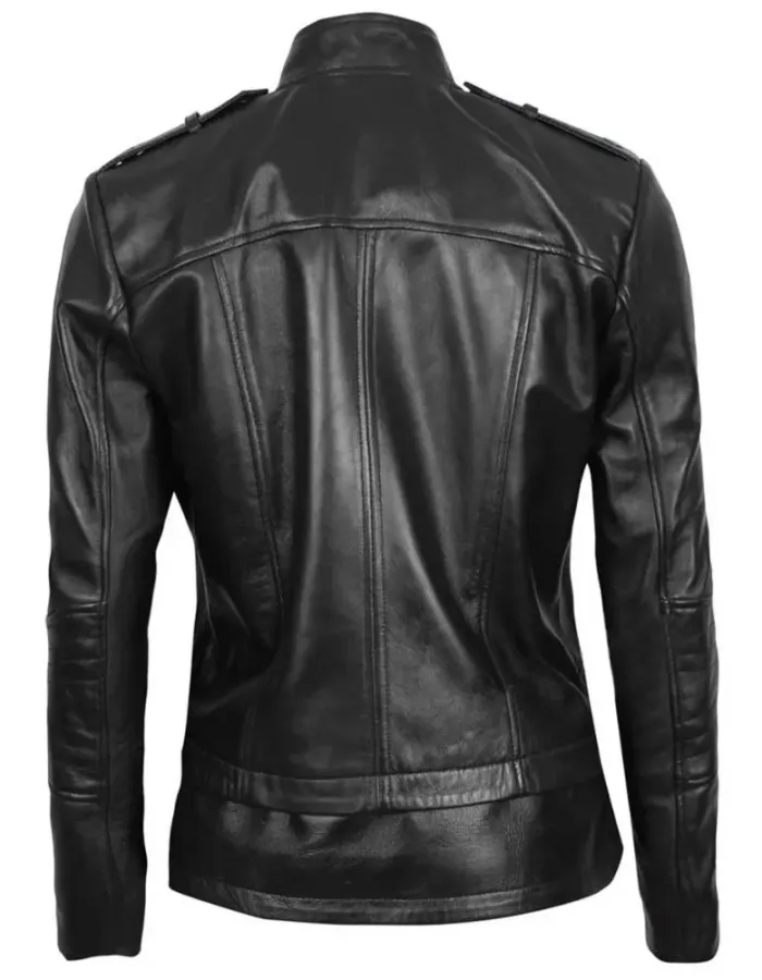 Monica Womens Black Asymmetrical Slim-Fit Leather Moto Jacket Monica Womens Black Asymmetrical Slim-Fit Leather Moto Jacket