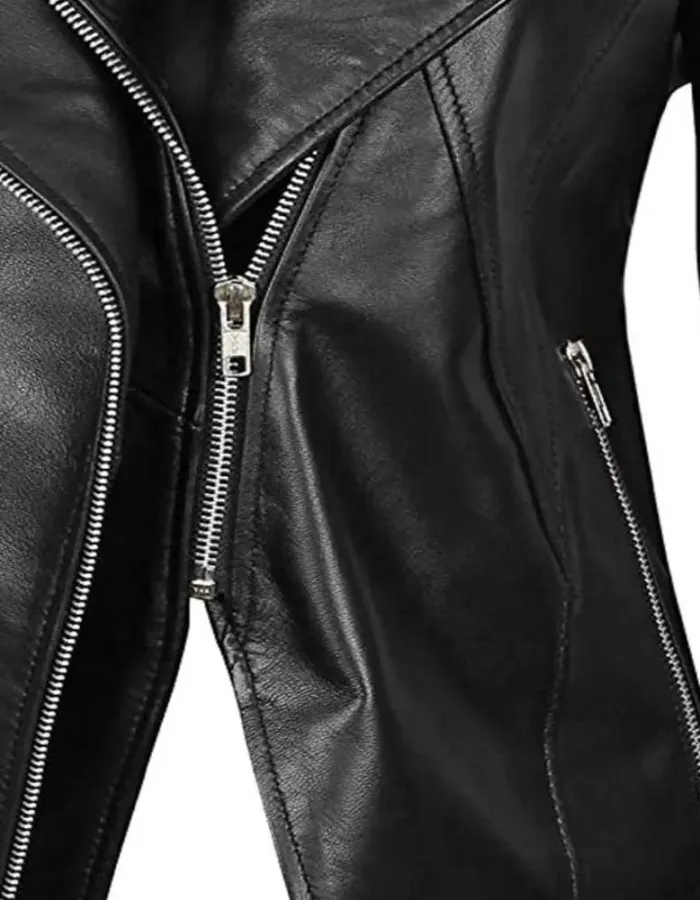 Monica Womens Black Asymmetrical Slim-Fit Leather Moto Jacket Monica Womens Black Asymmetrical Slim-Fit Leather Moto Jacket