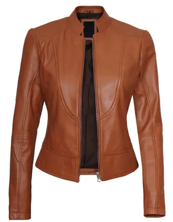 Montana Womens Biker Tan Brown Leather Jacket