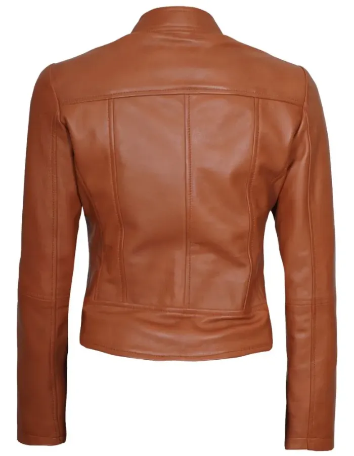 Montana Womens Biker Tan Brown Leather Jacket