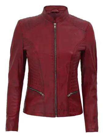 Rachel Padded Slim-fit Women's Maroon Leather Jacket