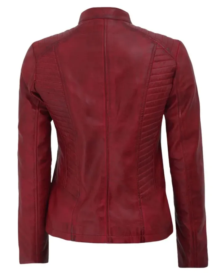Rachel Padded Slim-fit Women's Maroon Leather Jacket