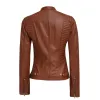 Rachel Women's Petite Tan Rib Padded Leather Biker Jacket Rachel Women's Petite Tan Rib Padded Leather Biker Jacket