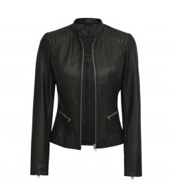 Rachel Womens Tall Slimfit Black Moto Leather Jacket