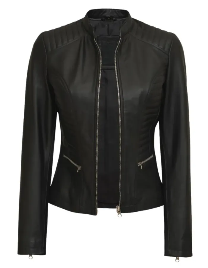 Rachel Womens Tall Slimfit Black Moto Leather Jacket