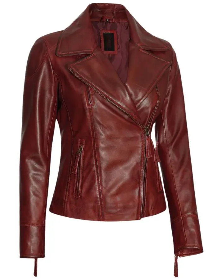 Ramsey Silm-Fit Maroon Biker Leather Jacket Ramsey Silm-Fit Maroon Biker Leather Jacket