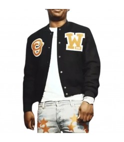 Rapper Fredo Bang 4’s up Varsity Black Bomber Jacket