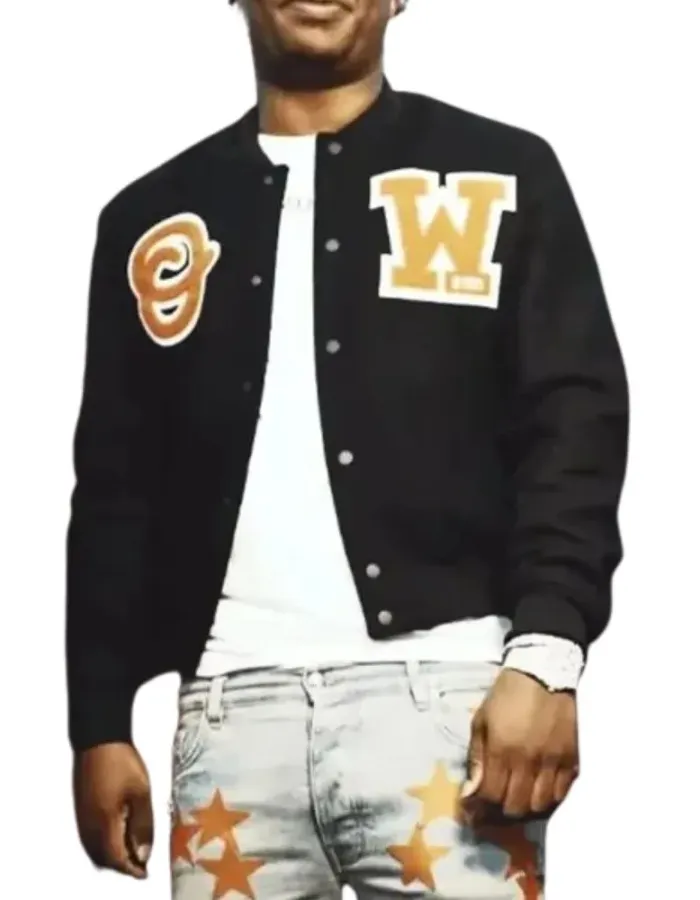 Rapper Fredo Bang 4’s up Varsity Black Bomber Jacket Rapper Fredo Bang 4’s up Varsity Black Bomber Jacket