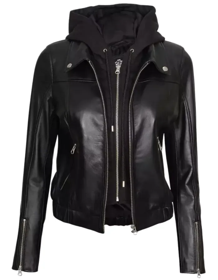 Raquel Womens Bomber Black Leather Jacket Raquel Womens Bomber Black Leather Jacket