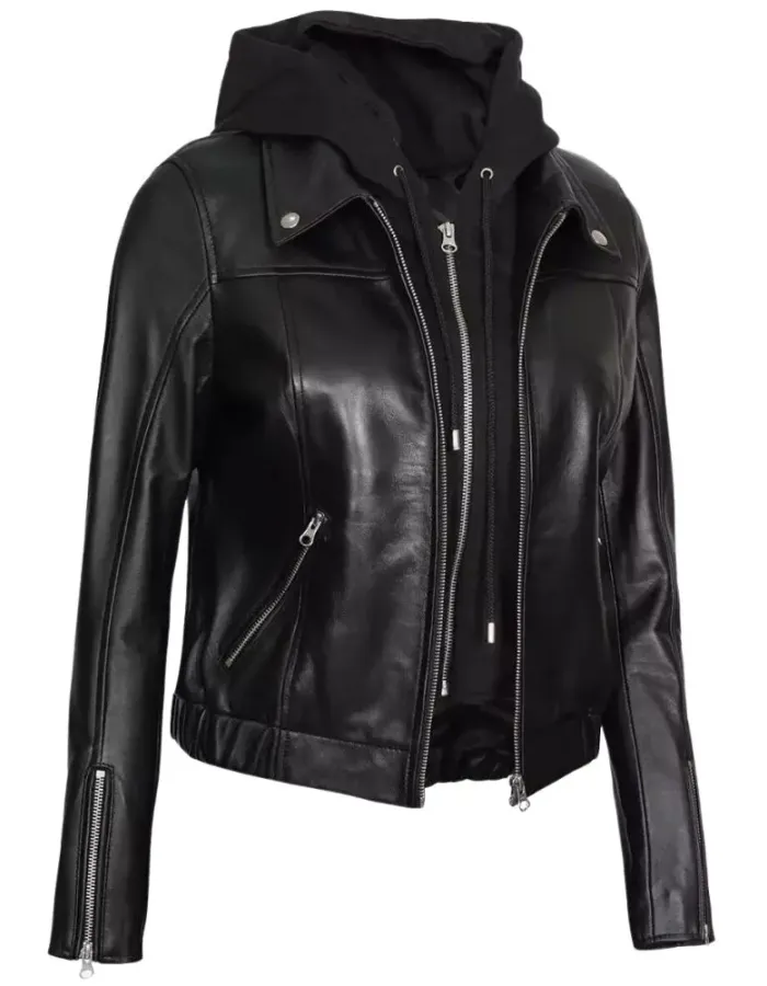 Raquel Womens Bomber Black Leather Jacket Raquel Womens Bomber Black Leather Jacket
