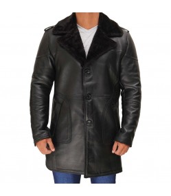 Russo Men's Black Leather Winter Shearling Coat Russo Men's Black Leather Winter Shearling Coat
