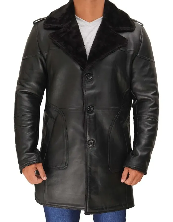 Russo Men's Black Leather Winter Shearling Coat